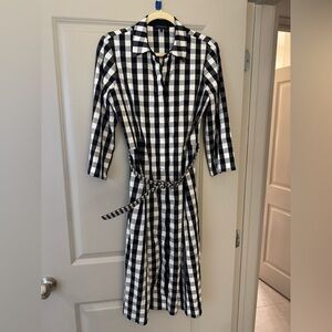 Lafayette 148 New York Black and White Plaid Long Sleeve Dress